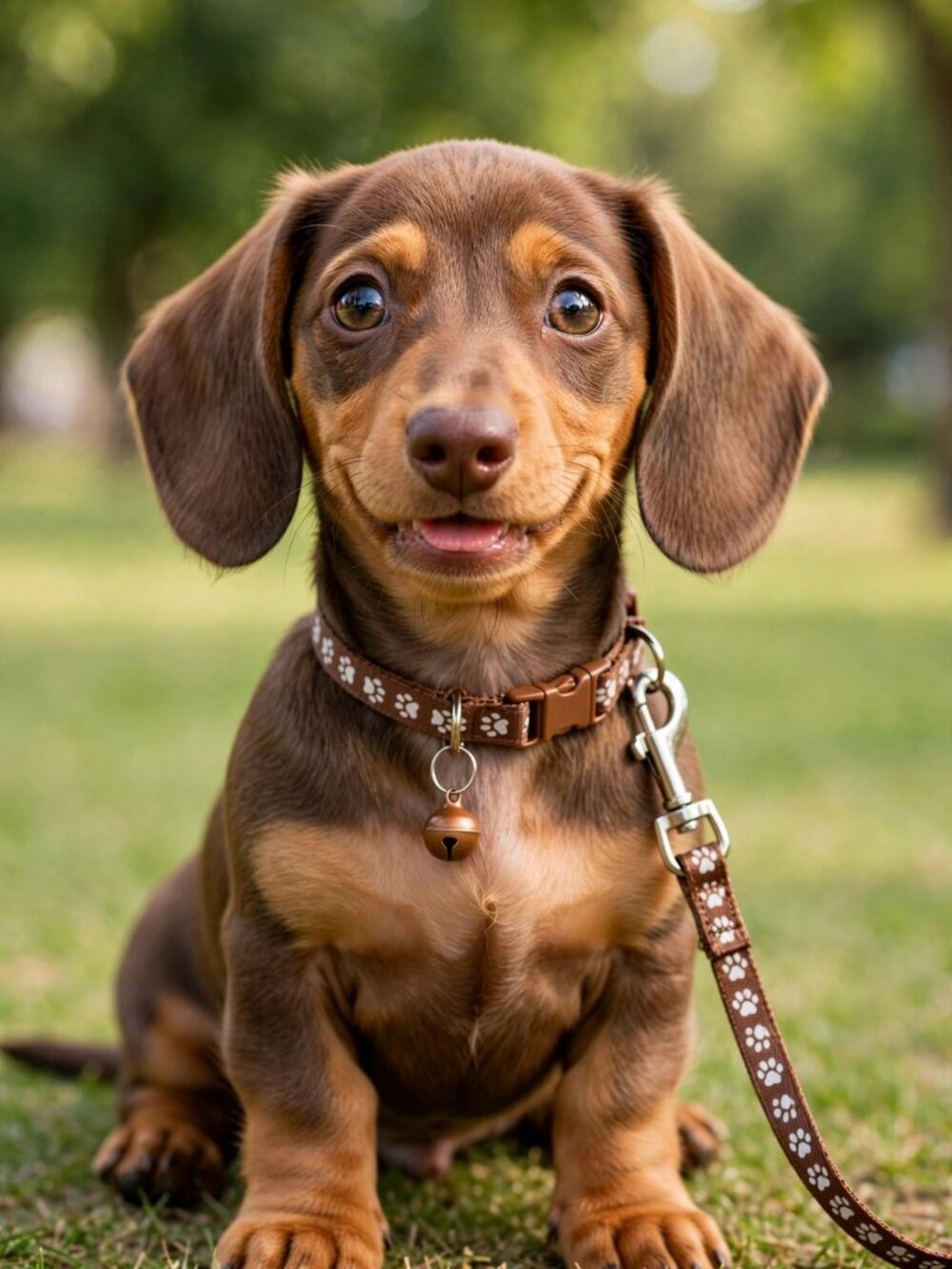 Brown Paw Print Dog Leash and Collar Set